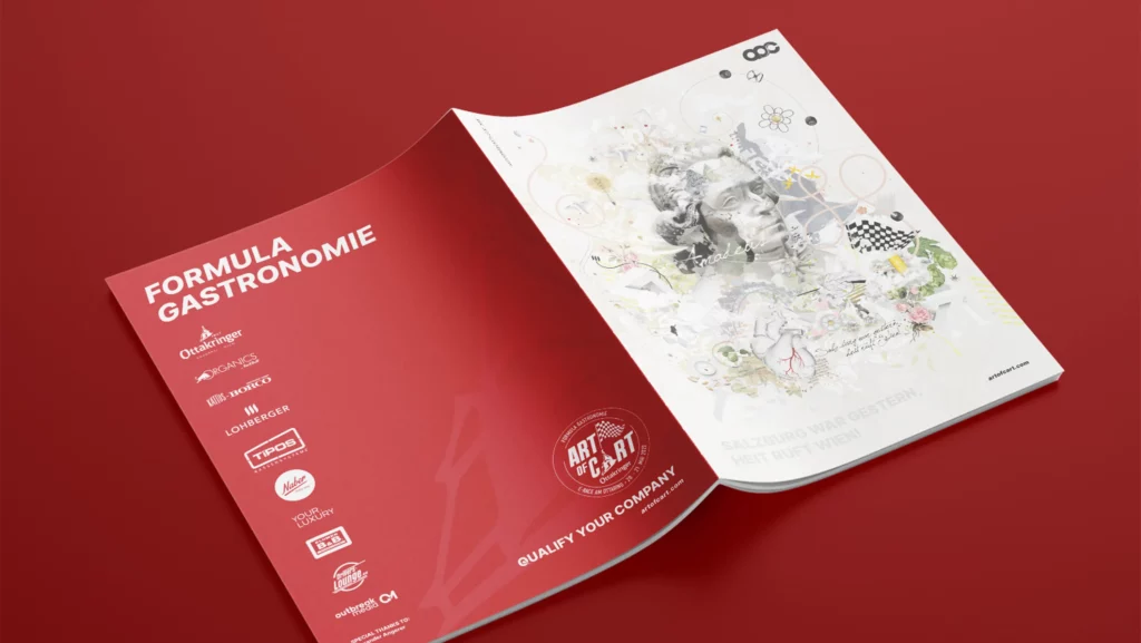 Artofcart Magazin Visualisierung des Titelblattes und der Rückseite auf rotem Hintergrund