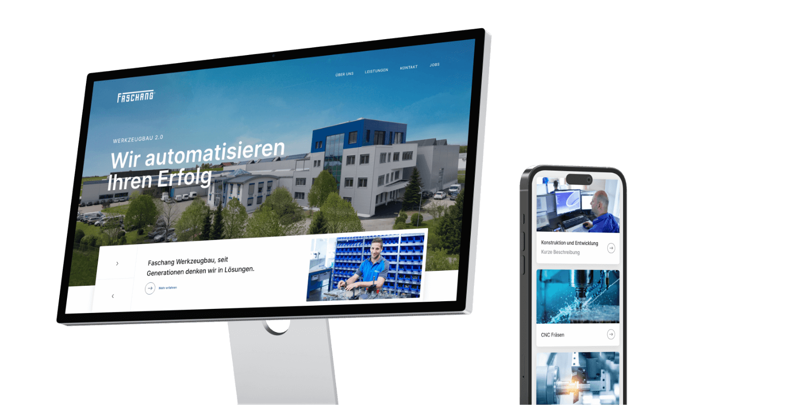 Visualisierung der Faschang Werkzeugbau Website auf Desktop und mobiler Version