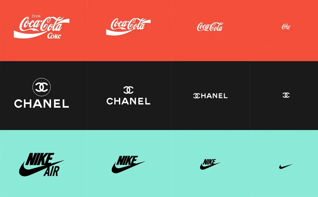 Responsive Logo Beispiele Coca Cola, Chanel, Nike